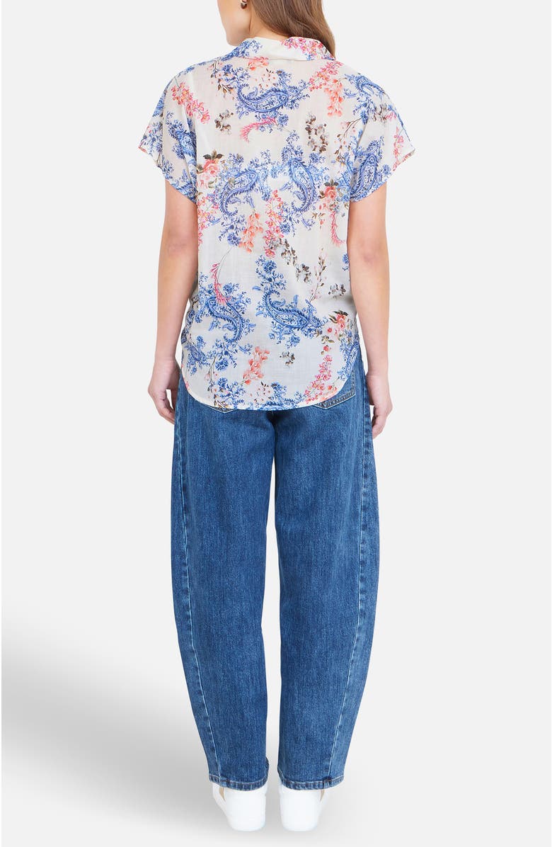 Yumi Cotton Paisley Print Tie Knot Shirt, Alternate, color, White