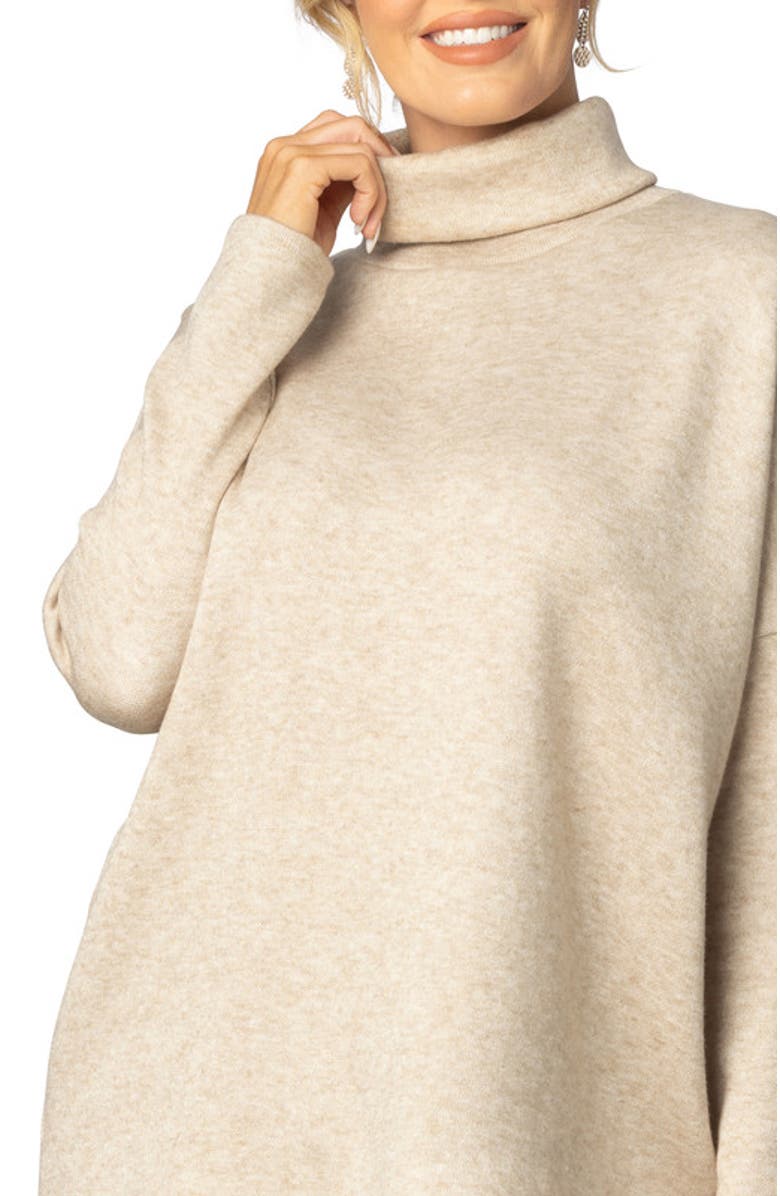Kiyonna Paris Turtleneck Tunic Sweater, Alternate, color, Oatmeal