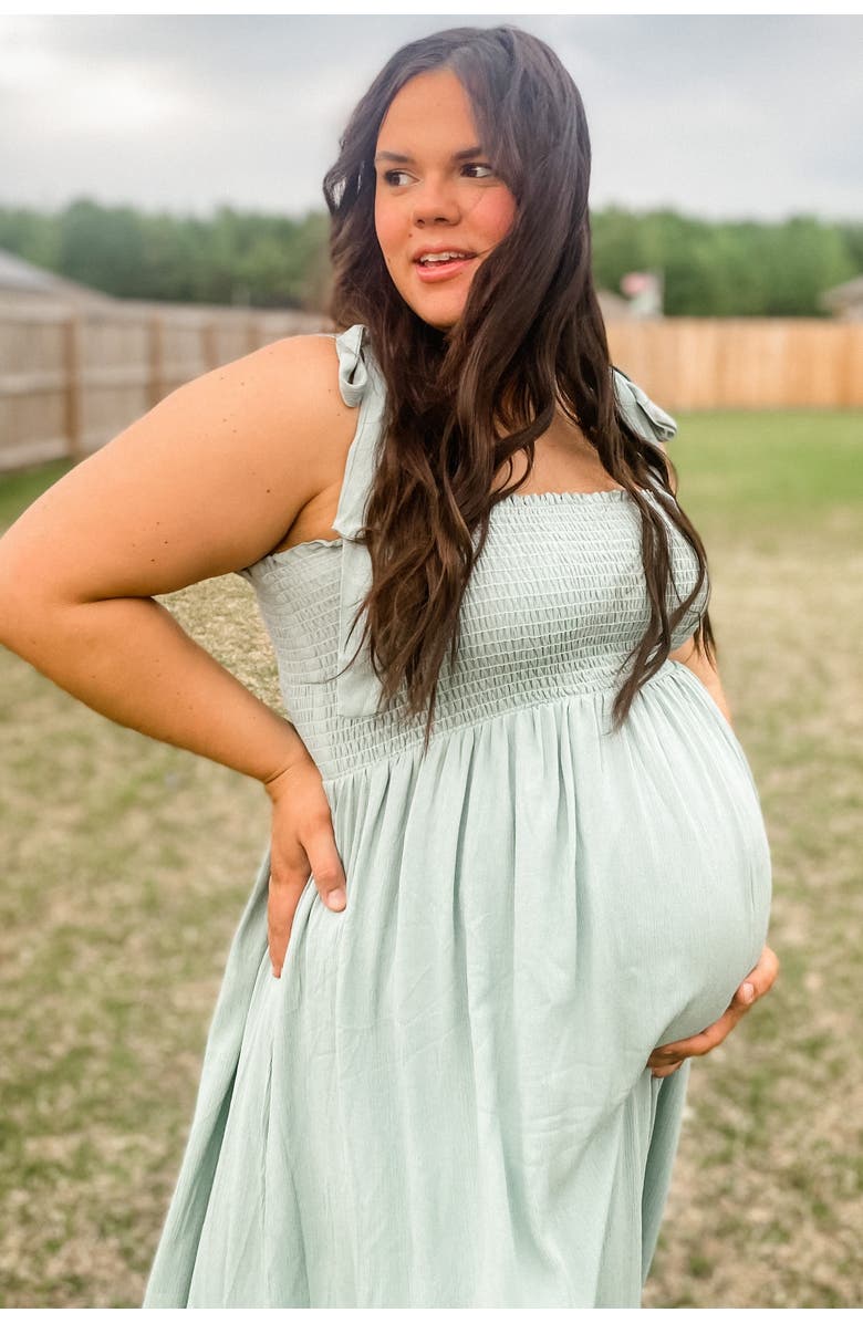 PinkBlush Smocked Tie Strap Midi Dress, Alternate, color, Mint Green