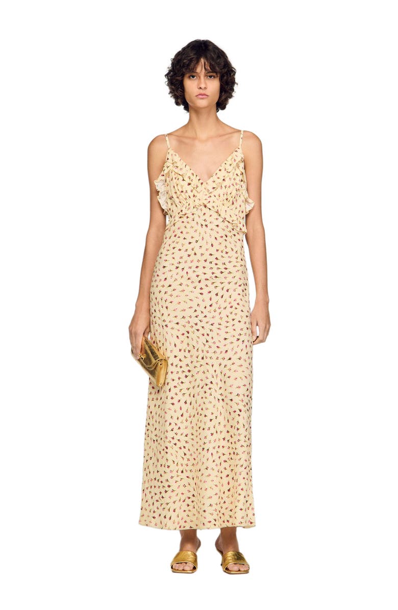 SANDRO Flower print maxi dress, Alternate, color, Butter / Pink