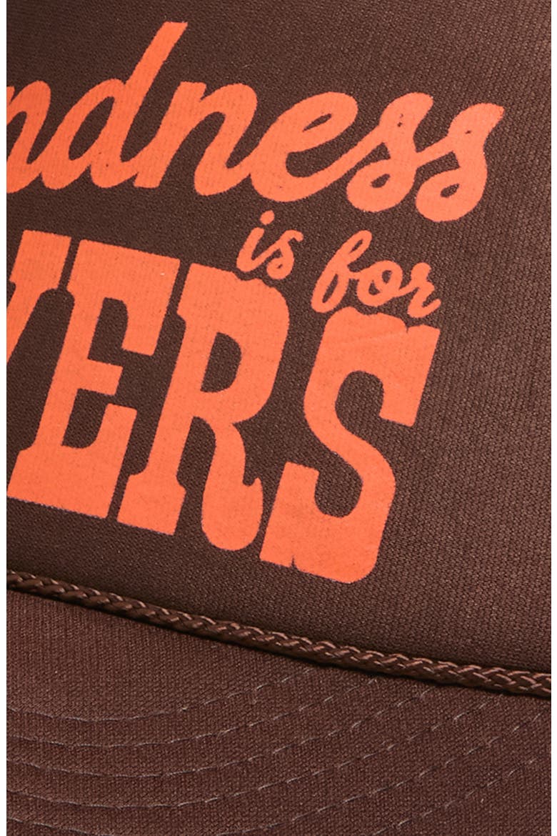 Kindness is for Lovers Trucker Hat, Alternate, color, BROWN