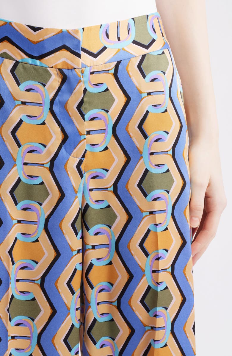 Tahari ASL Geo Print Wide Leg Satin Pants, Alternate, color, Blue Chains