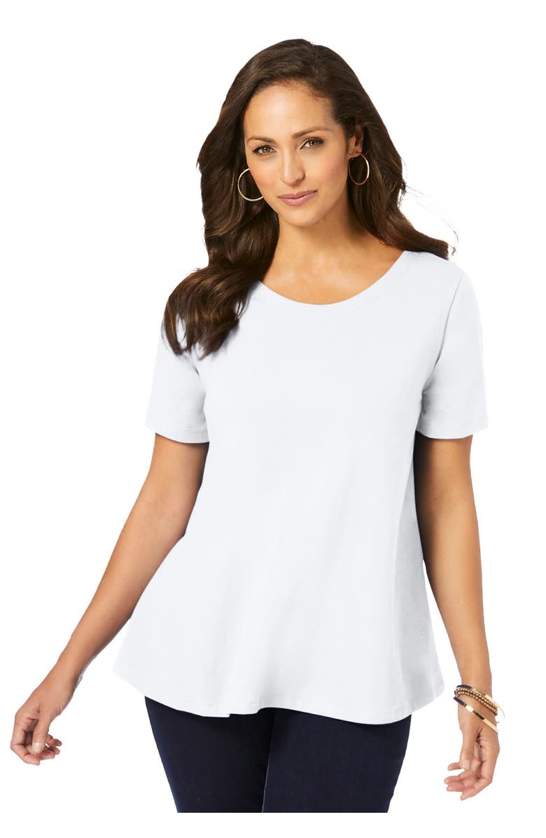 Jessica London Stretch Cotton Trapeze Tee, Main, color, White