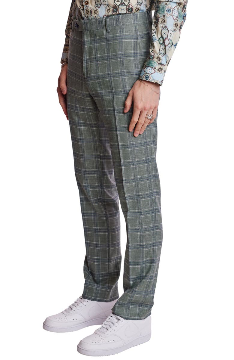 PAISLEY & GRAY Downing Slim Flat Front Plaid Dress Pants, Alternate, color, Green Blue White Check