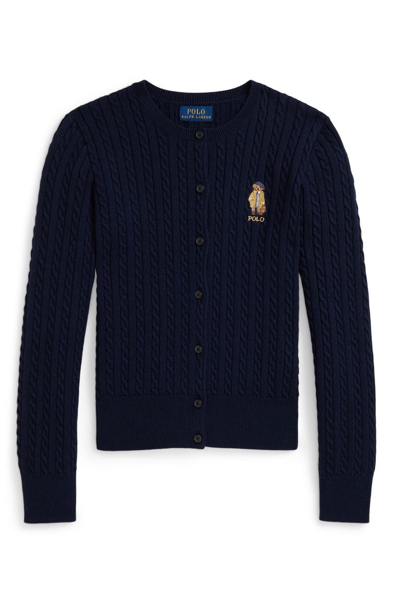 Polo Ralph Lauren Kids' Polo Bear Embroidered Mini Cable Knit Cardigan, Main, color, Cruise Navy