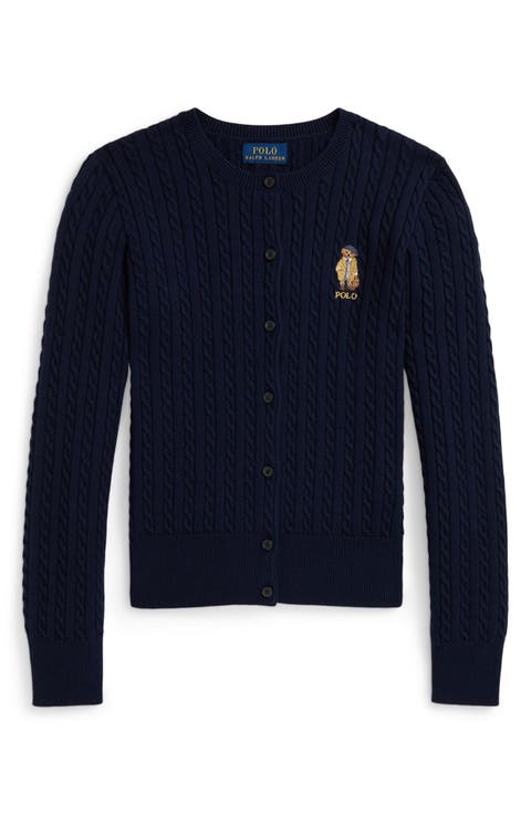 Kids' Polo Bear Embroidered Mini Cable Knit Cardigan (Toddler & Little Kid)