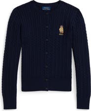 Polo Ralph Lauren Kids' Polo Bear Embroidered Mini Cable Knit Cardigan