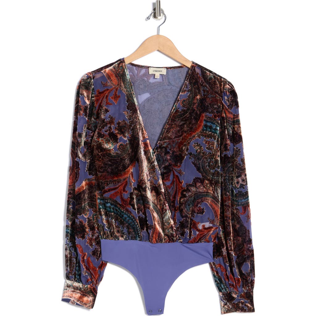 L'agence Burnout Velvet Long Sleeve Bodysuit In Multi