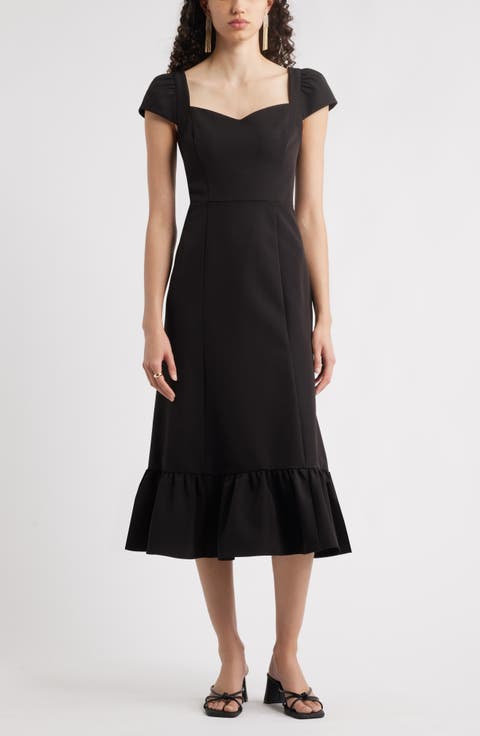 Sweetheart Neckline Cap Sleeve Midi Dress