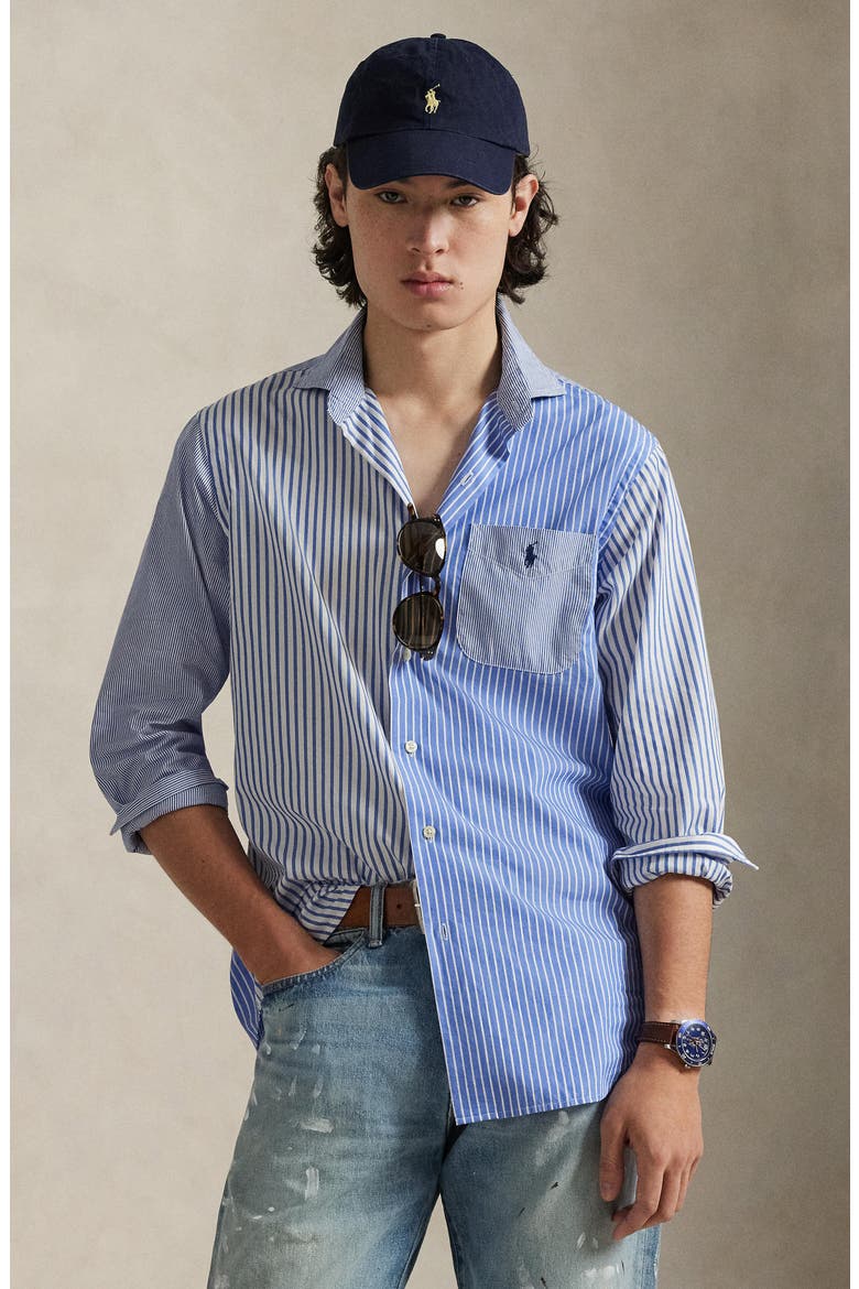 Classic Fit Fun Stripe Cotton Broadcloth Button-Up Shirt, Alternate, color, BLUE FUNSHIRT