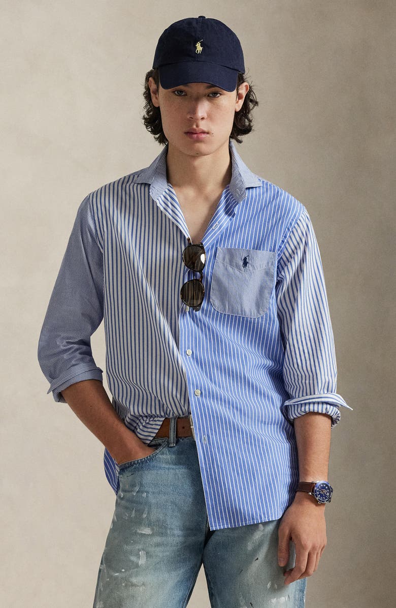 Polo Ralph Lauren Classic Fit Fun Stripe Cotton Broadcloth Button-Up Shirt, Alternate, color, Blue Funshirt