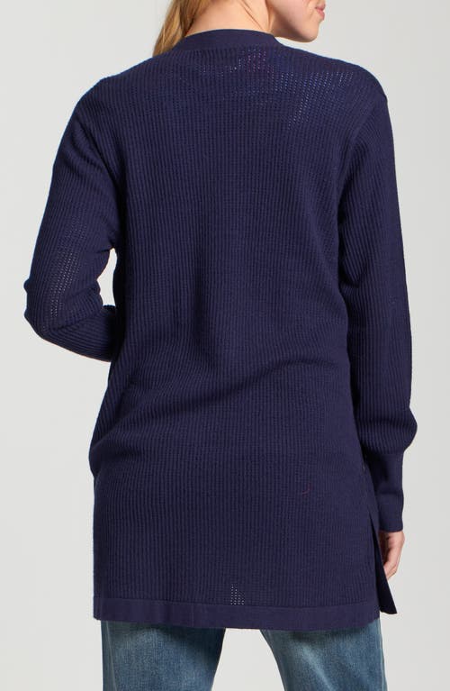 Apny Open Stitch Long Cardigan In Blue