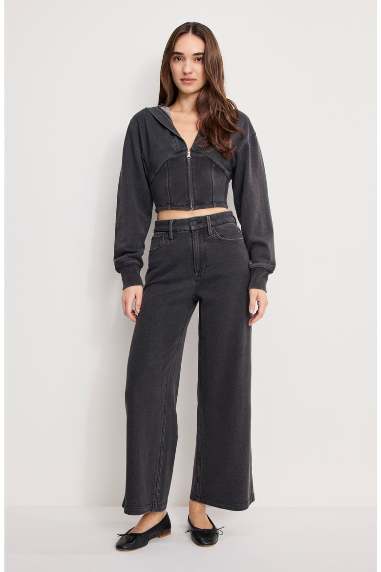 Jeanius Corset Crop French Terry Zip Hoodie, Alternate, color, BLACK430