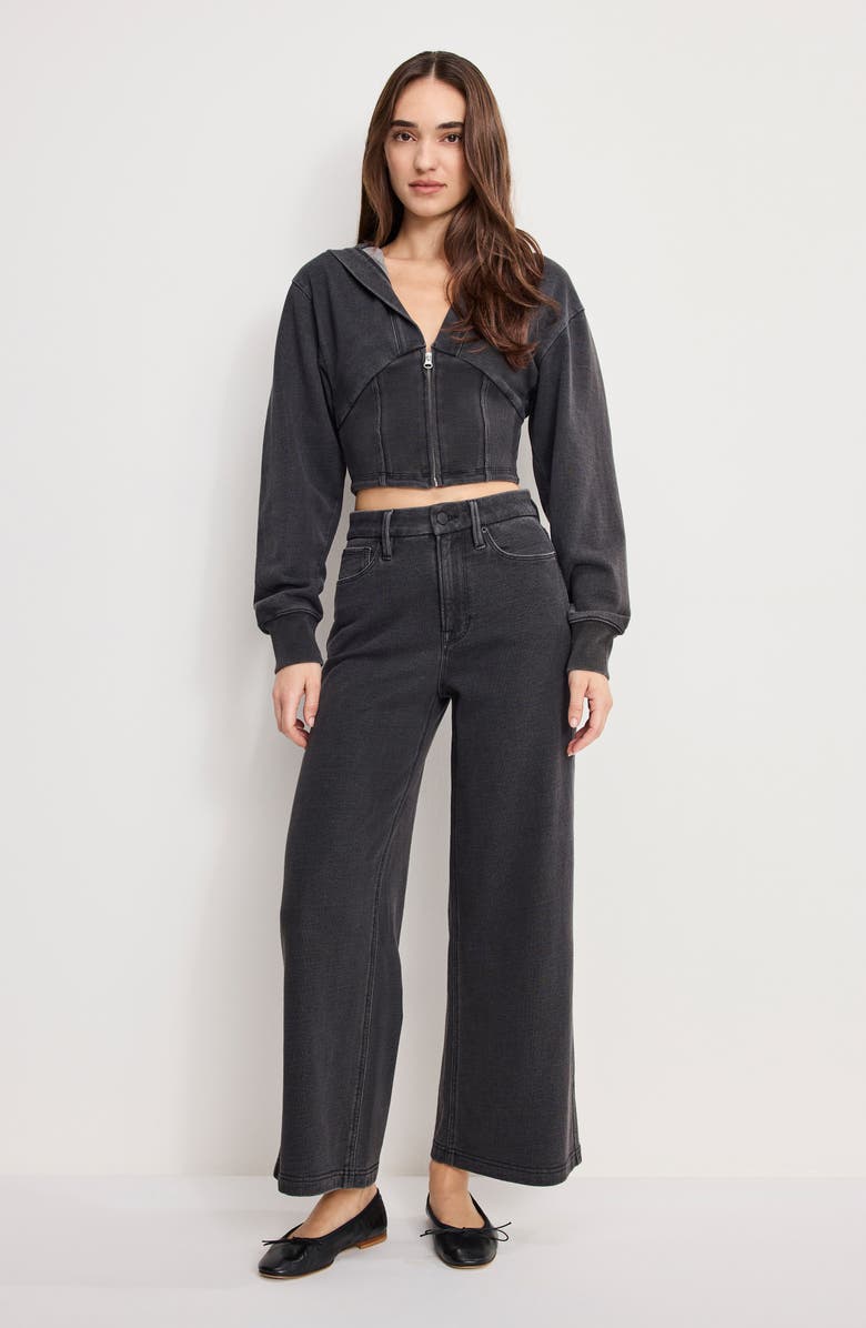 Good American Jeanius Crop Zip Cotton Hoodie, Alternate, color, Black430