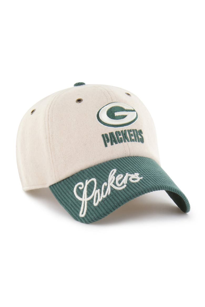 Women's '47 Natural/Green Green Bay Packers Rope Script Clean Up Adjustable Hat, Main, color, Natural