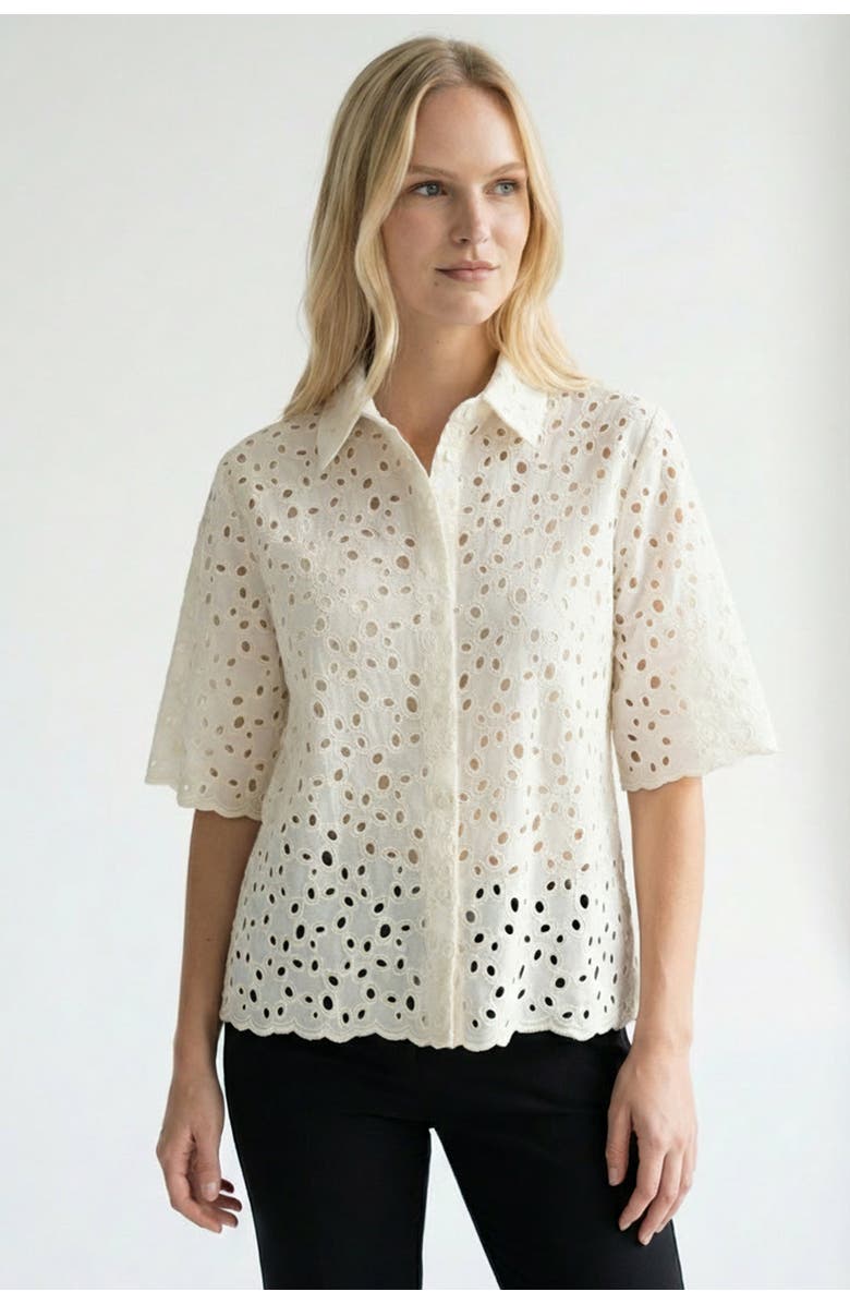Exquise Broderie Anglaise Cotton Short Shirt, Main, color, Ecru