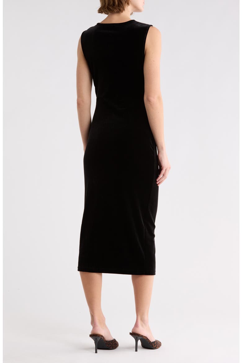 Draped Sleeveless Velvet Midi Dress, Alternate, color, BLACK