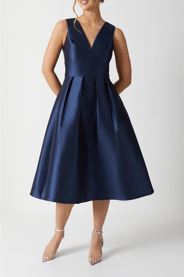 Twill Midi Bridesmaid Dress, Alternate, color, Navy