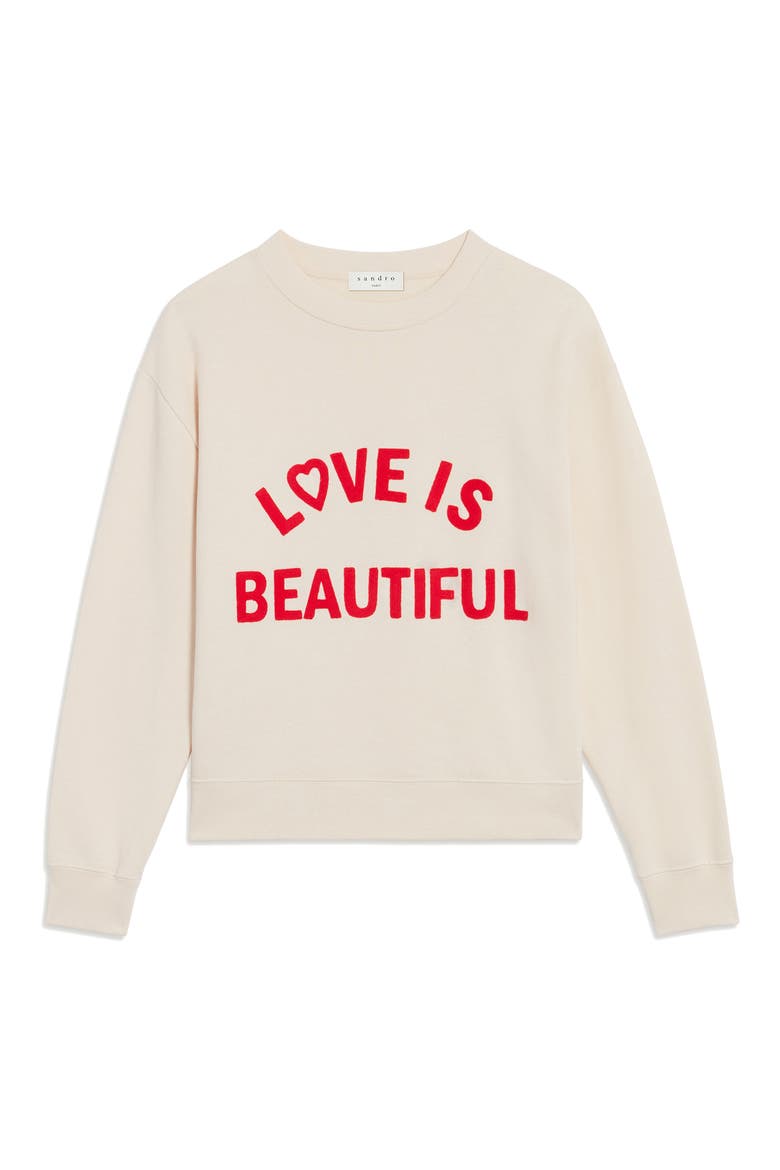 Love is Beautiful Embroidered Sweatshirt, Alternate, color, BEIGE CLAIR