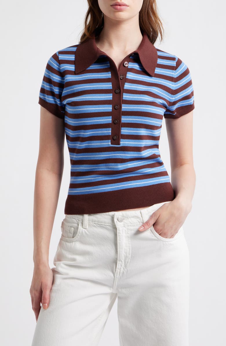 Reformation Bentley Crop Polo Sweater, Main, color, Mahogany Multi Strip
