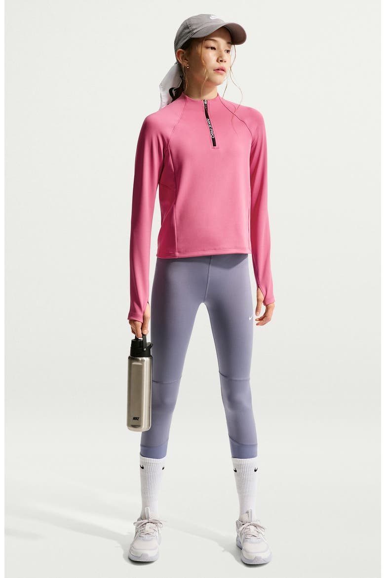 Pro Dri-FIT Half Zip Long Sleeve Top, Main, color, PEONY/ PEONY/ WHITE