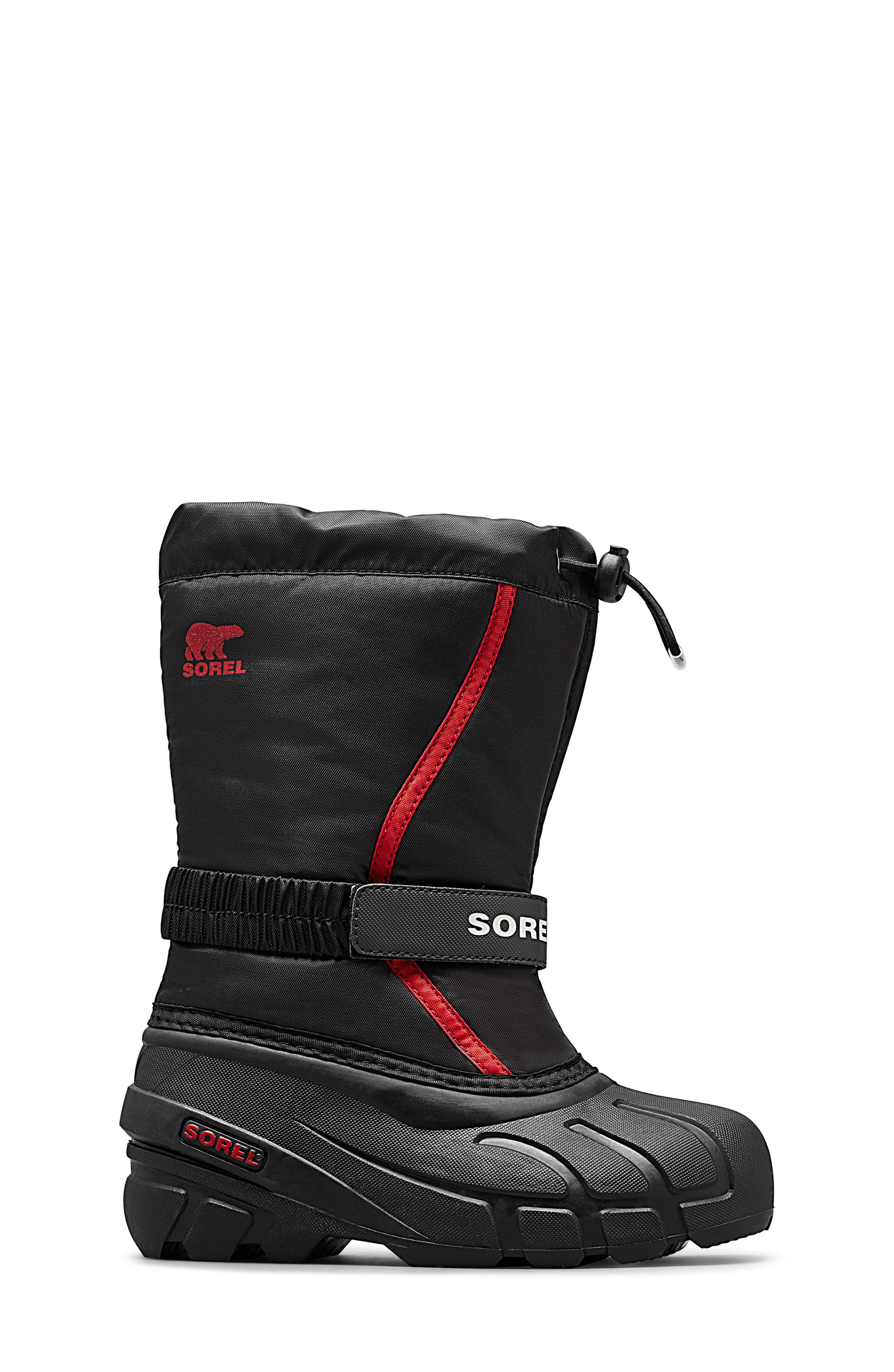 SOREL Kids' Flurry Waterproof Snow Boot, Alternate, color, Black/ Bright Red