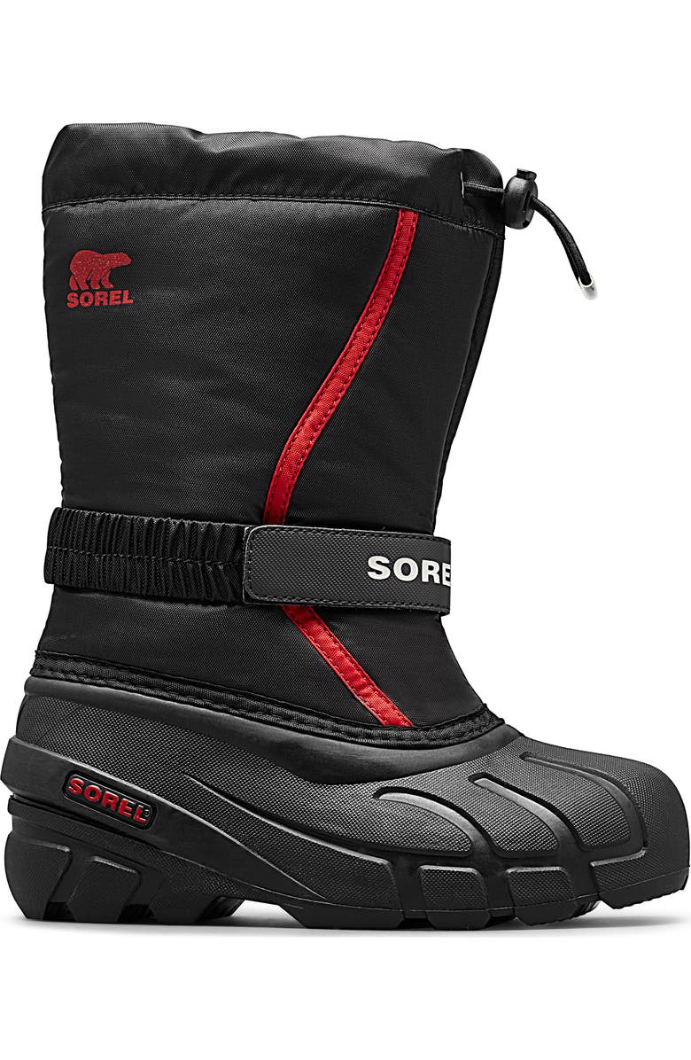 SOREL Kids' Flurry Waterproof Snow Boot, Alternate, color, Black/ Bright Red