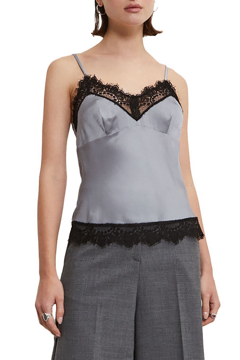 Viscose Top With Lace, Main, color, Grey