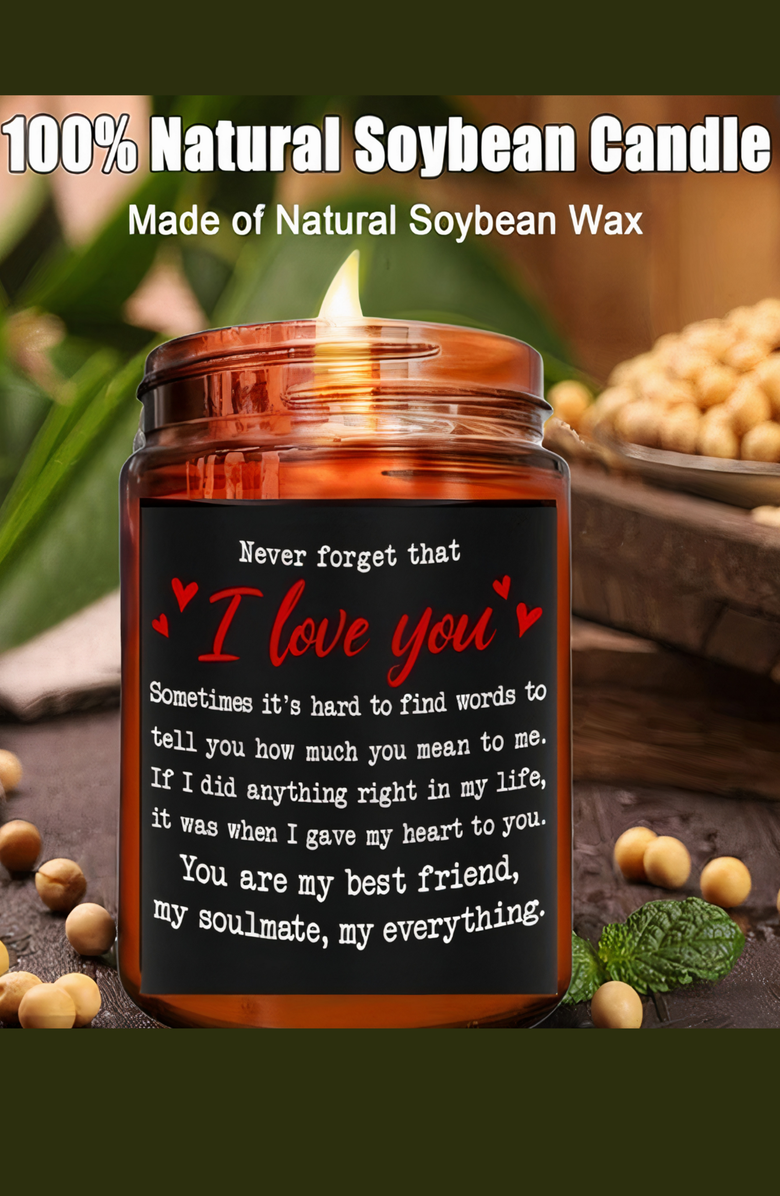 Lovery Lavender 10oz Vanilla Scented Soy Wax Candle, Alternate, color, I Love You