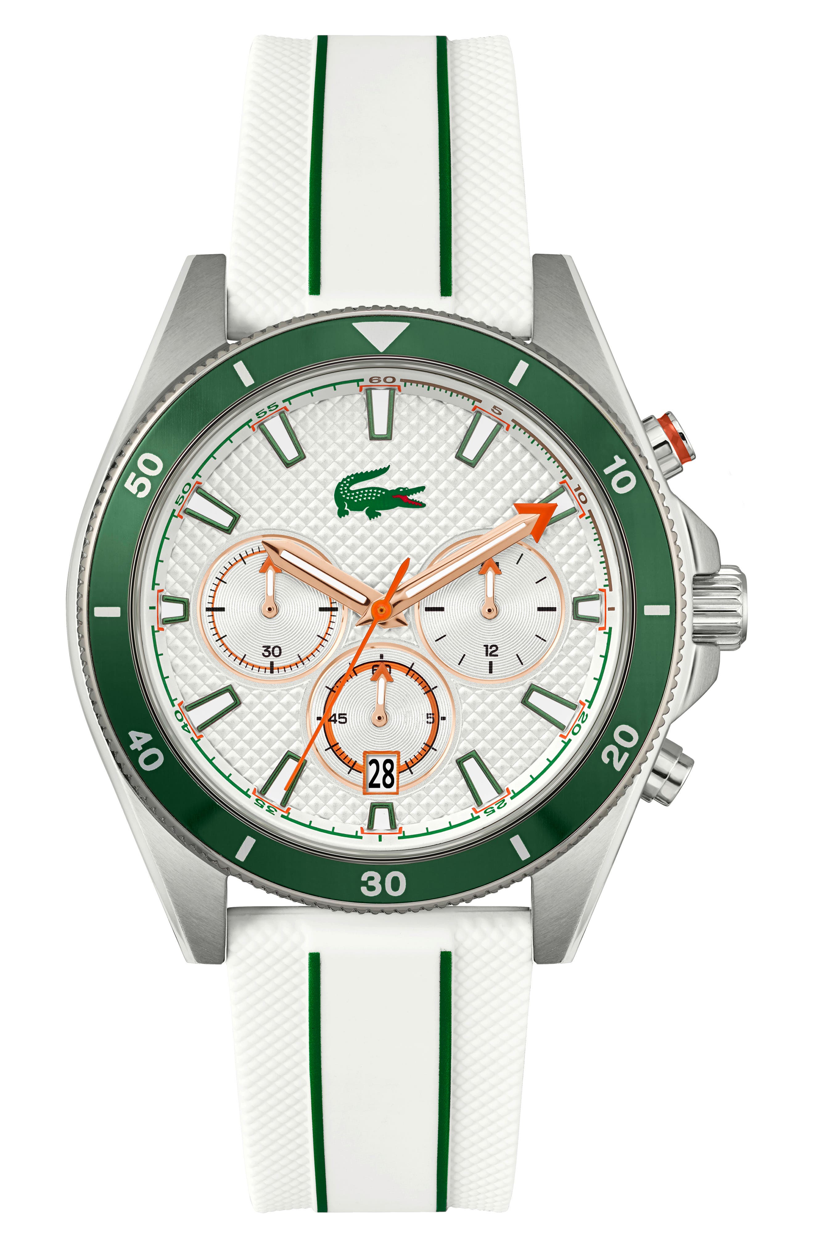 Lacoste Manisail Chronograph Silicone Strap Watch, 43mm in White 
