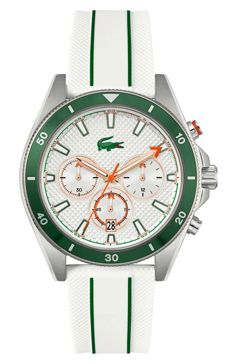 Lacoste Mainsail Chronograph Silicone Strap Watch, 43mm, Main, color, White