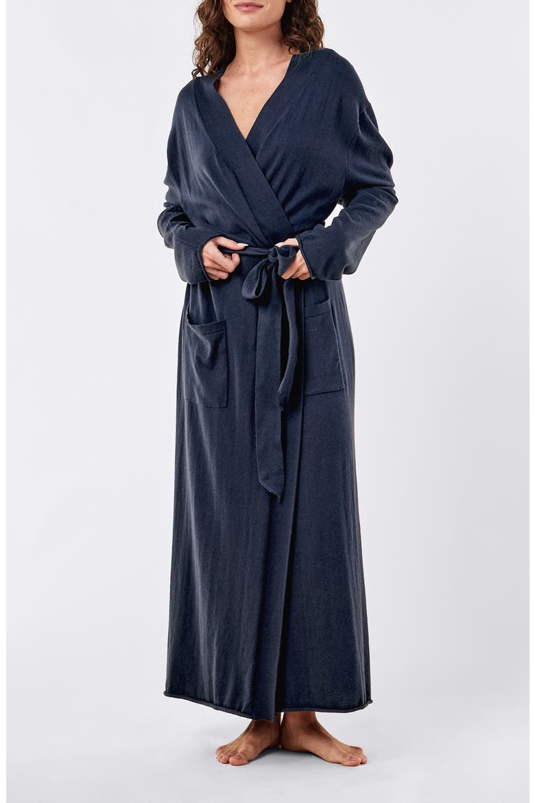 Cotton and Cashmere Maxi Robe, Main, color, DEEP NAVY