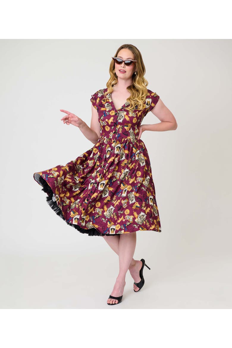 Cafe Swing Dress, Main, color, Red Magical Creature Print