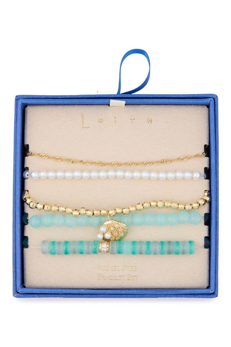 5-Pack Beaded Shell Bracelet Set, Main, color, BLUE MULTI- GOLD