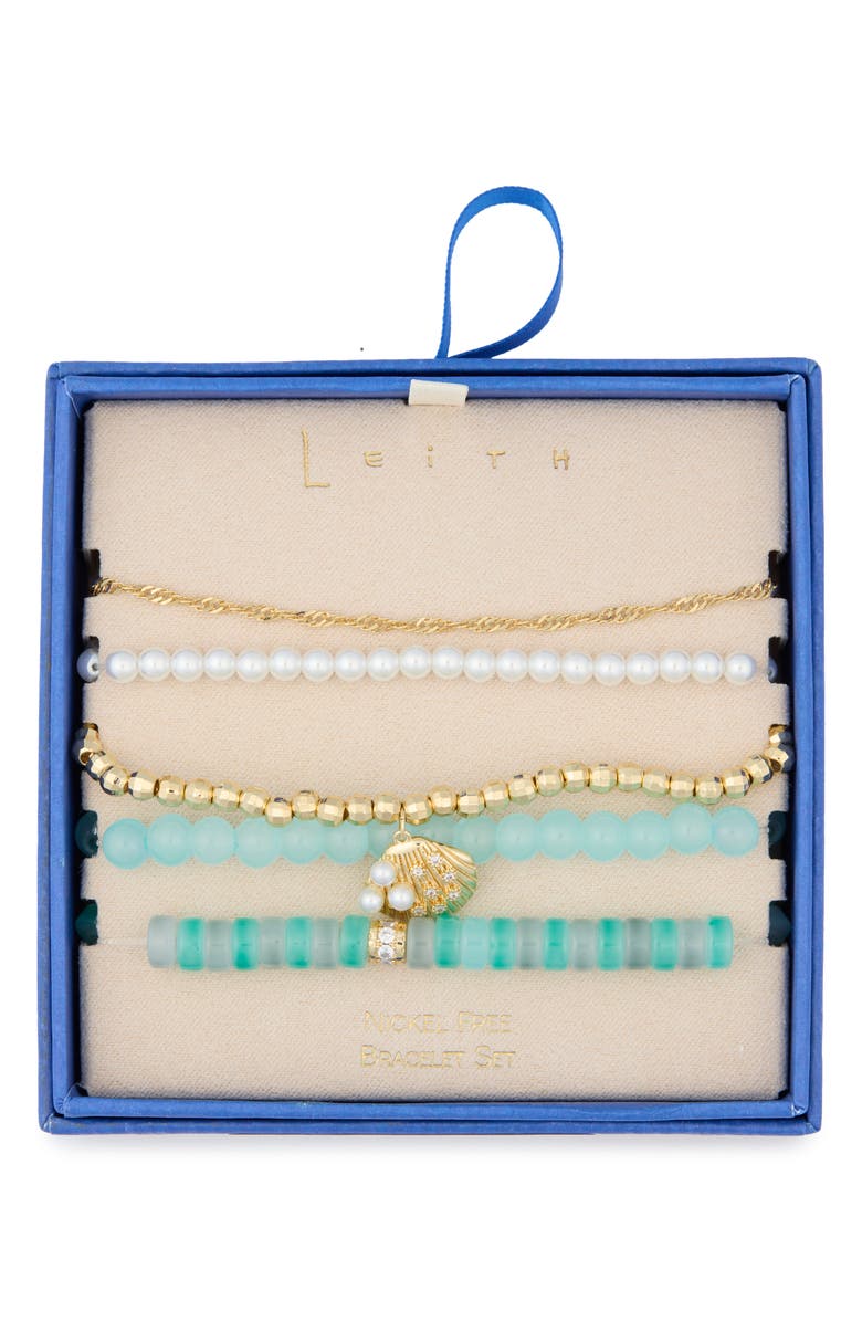 Leith 5-Pack Beaded Shell Bracelet Set, Main, color, Blue Multi- Gold