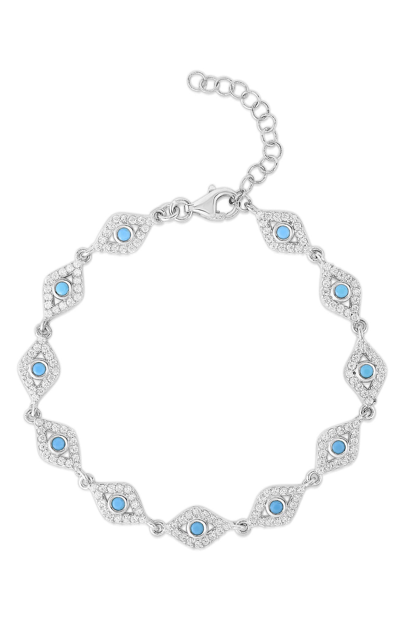 SPHERA MILANO Rhodium Plated Sterling Silver Evil Eye CZ Bracelet