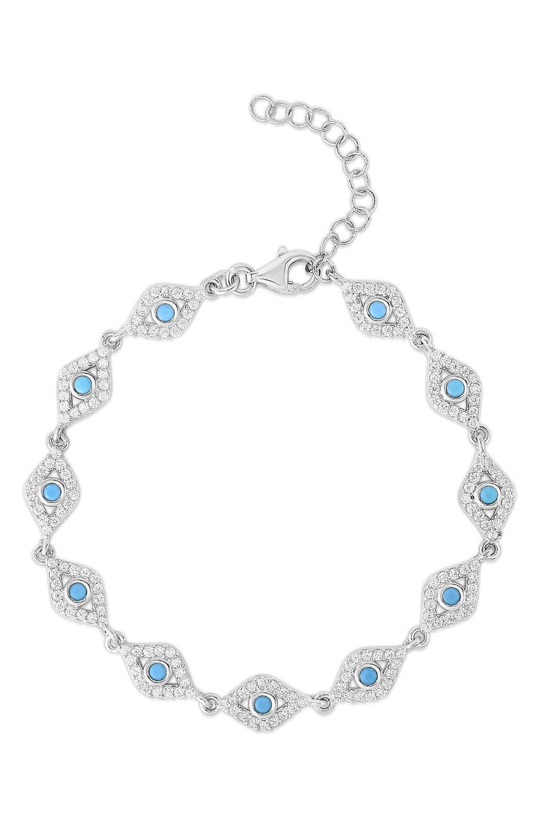 SPHERA MILANO Rhodium Plated Sterling Silver Evil Eye CZ Bracelet, Main, color, Silver