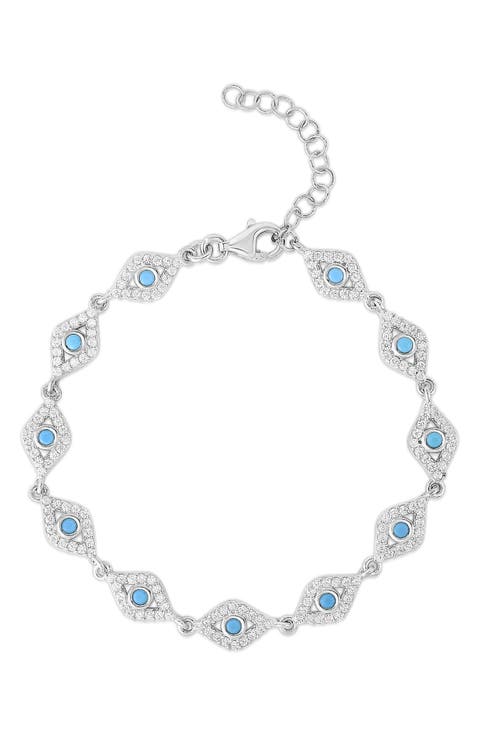 Rhodium Plated Sterling Silver Evil Eye CZ Bracelet