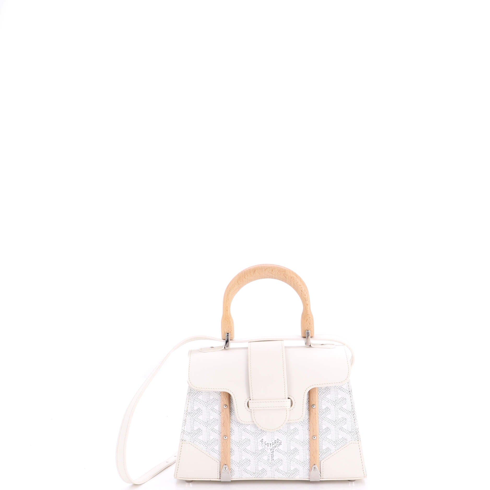 Structured Saigon Top Handle Bag Coated Canvas with Leather Mini, Main, color, White