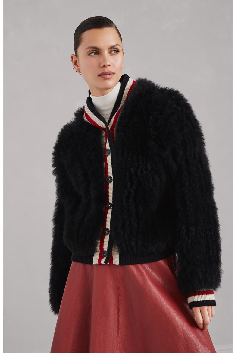 Cozy shearling hooded cardigan in cashmere, Alternate, color, Black