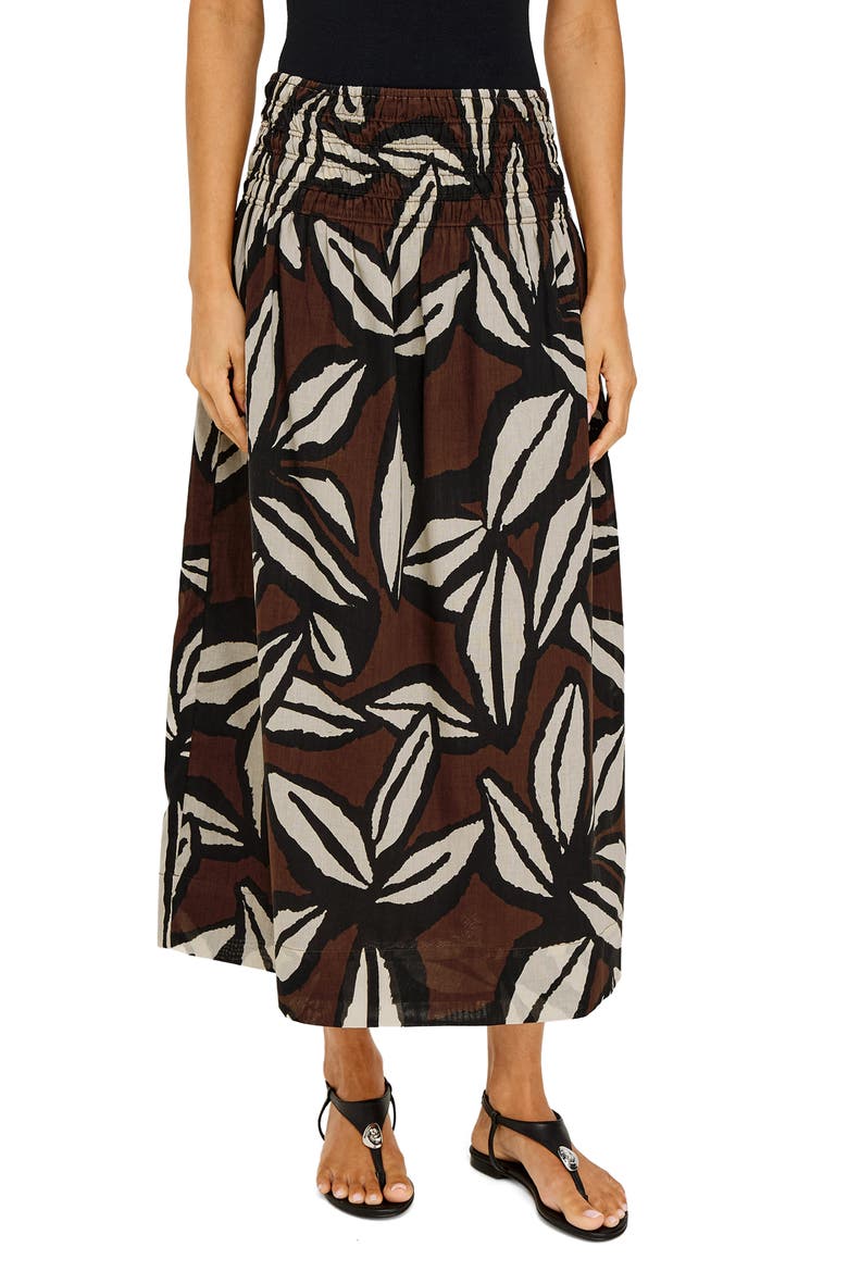 Alessa Smock Waist Cotton Midi Skirt, Main, color, COCOA FLORAL