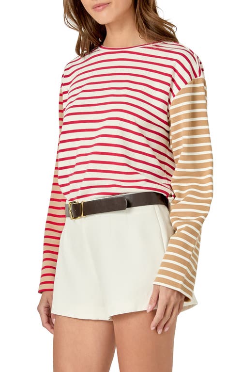 English Factory Colorblock Stripe Long Sleeve Cotton Blend Top In Red Multi