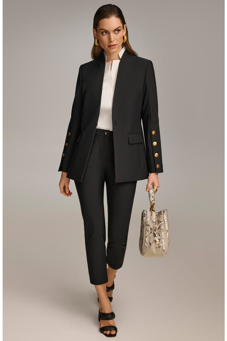 Sleeve Button Detail Shawl Collar Jacket, Alternate, color, BLACK