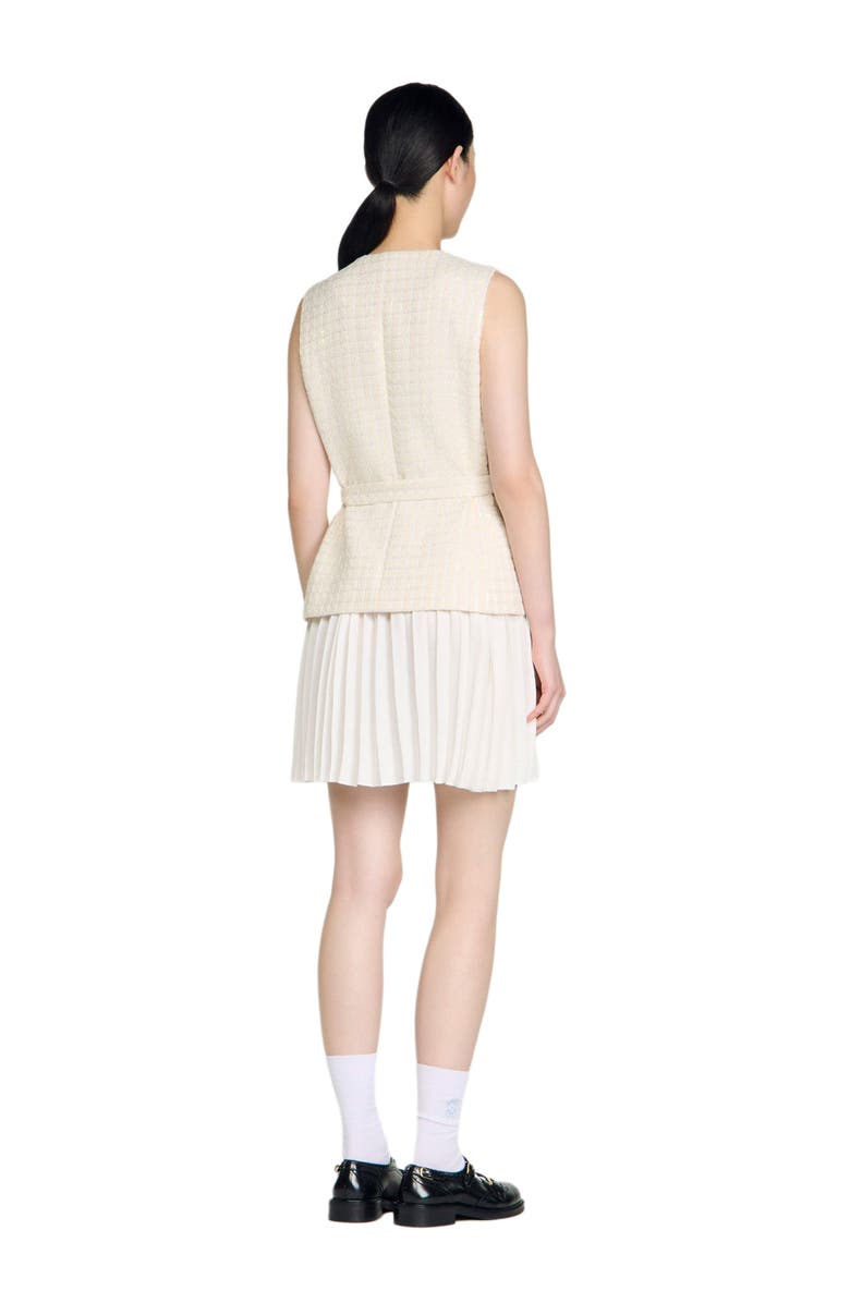 SANDRO Two-material short dress, Alternate, color, Ecru