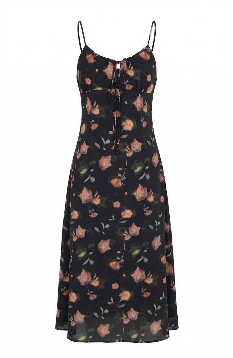 Modenaire Floral Midi Dress, Alternate, color, Black