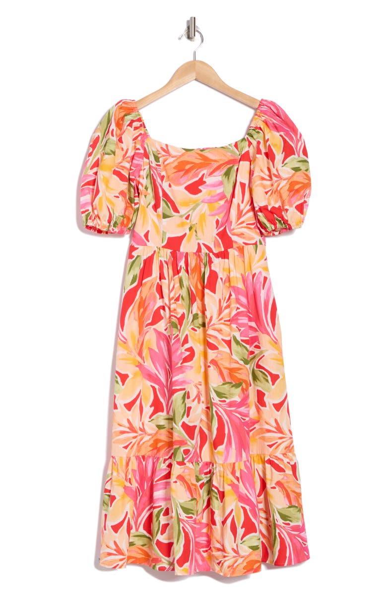 Vince Camuto Square Neck Puff Sleeve Cotton Midi Dress, Alternate, color,