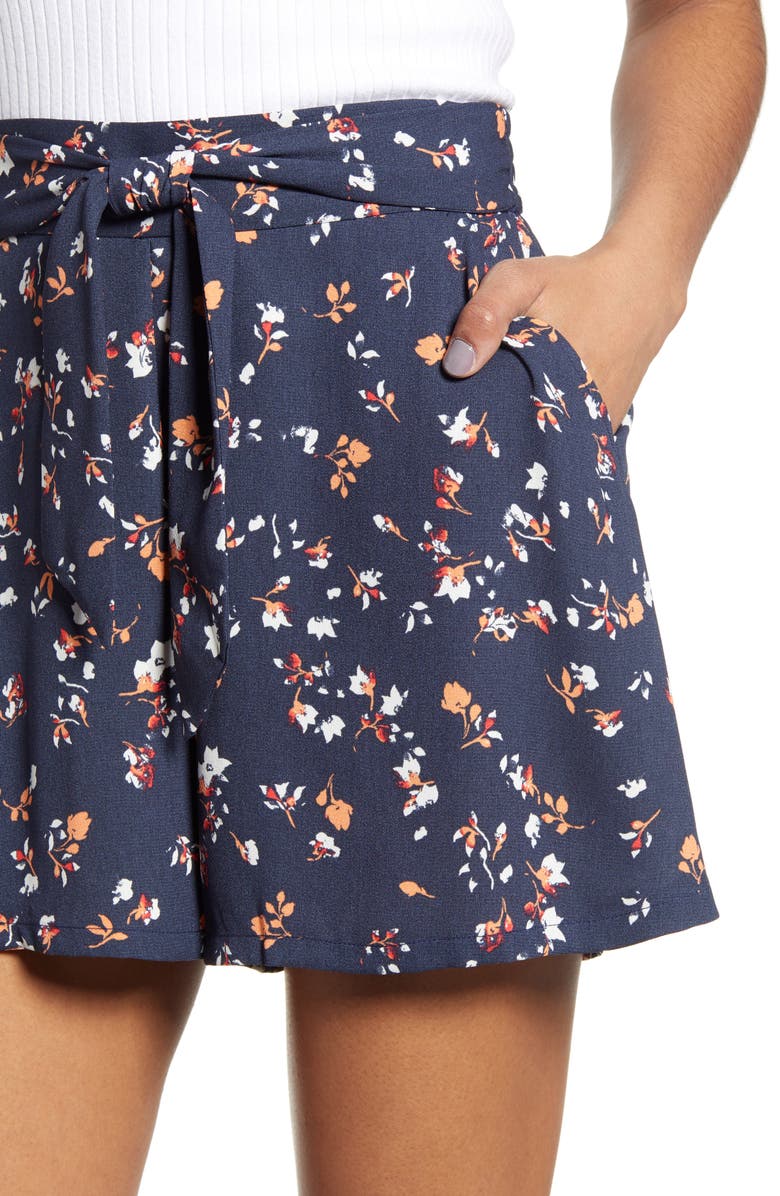 BP. Tie Front Floral Print Shorts, Alternate, color, 