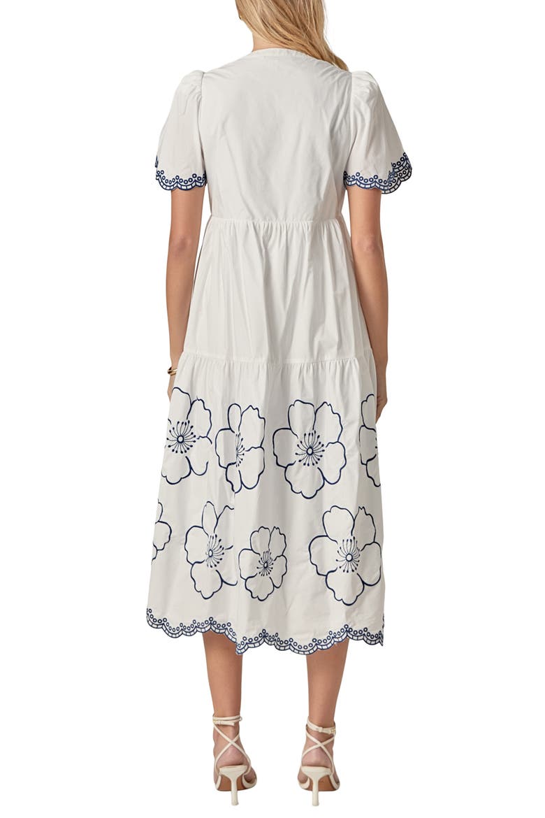 Embroidered Puff Sleeve Cotton Sundress, Alternate, color, IVORY/ NAVY