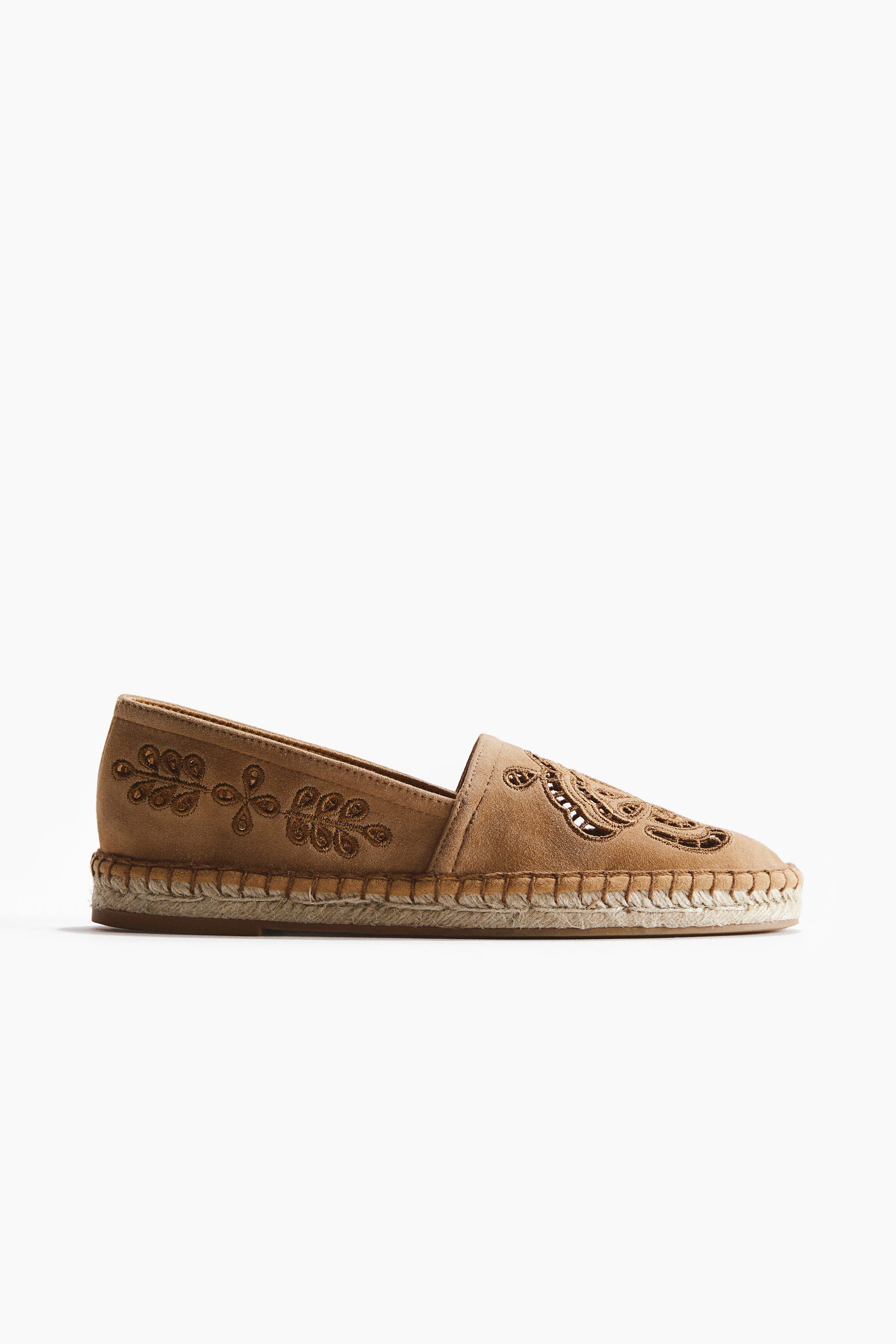 H&M Broderie Anglaise Suede Espadrilles, Main, color, Dark Beige