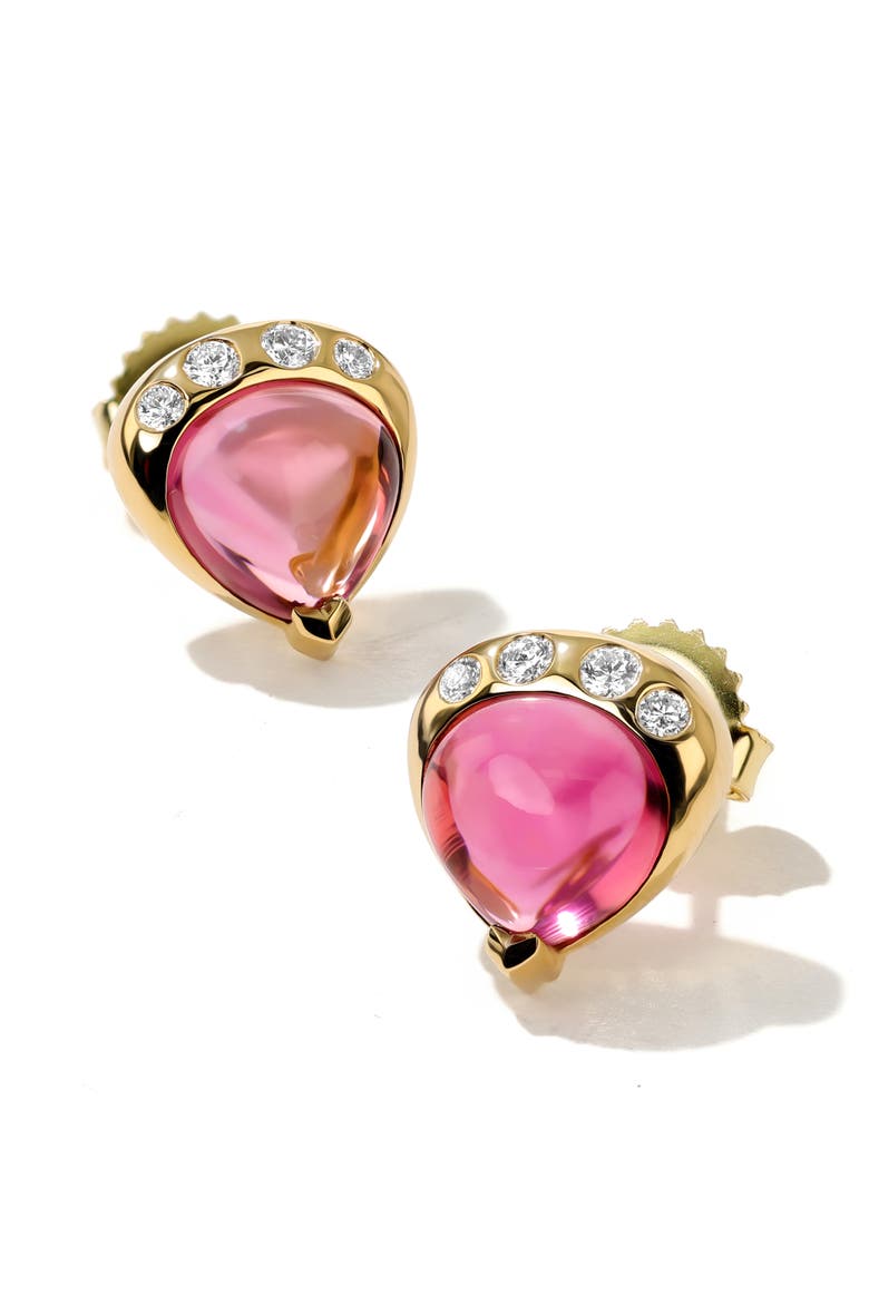 18K Gold Gumdrop Stud Earrings, Main, color, PINK TOURMALINE
